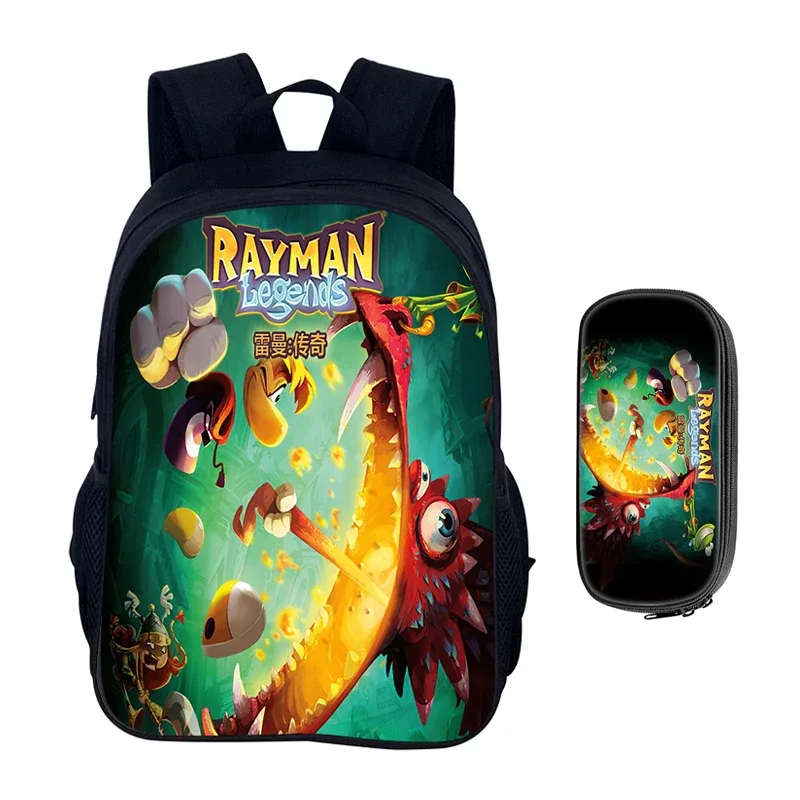 jeux de dessin animé rayman legends 2 pièces ensemble sac à dos cartable garçons filles camping sac à dos trousse à crayons sac à crayons boîte à crayons