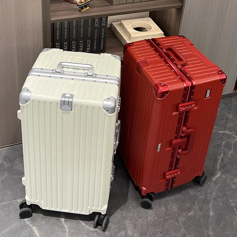 Valise de grande capacité 30-36 pouces, 26 bagages à cadre en aluminium, ABS épais + boîtier de chariot PC, bagage à main de 20 pouces avec porte-gobelet