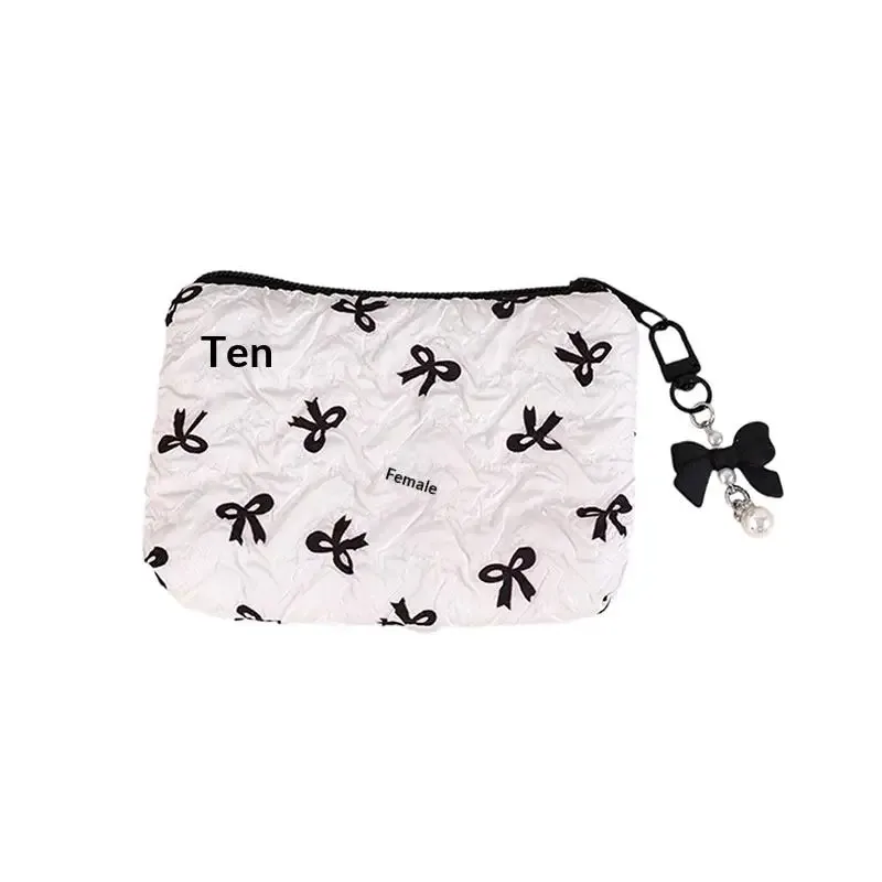 trousse de maquillage en tissu avec nœud mignon, pochette cosmétique pour femme, organiseur de voyage portable pour rouge à lèvres et écouteurs, petite pochette de rangement