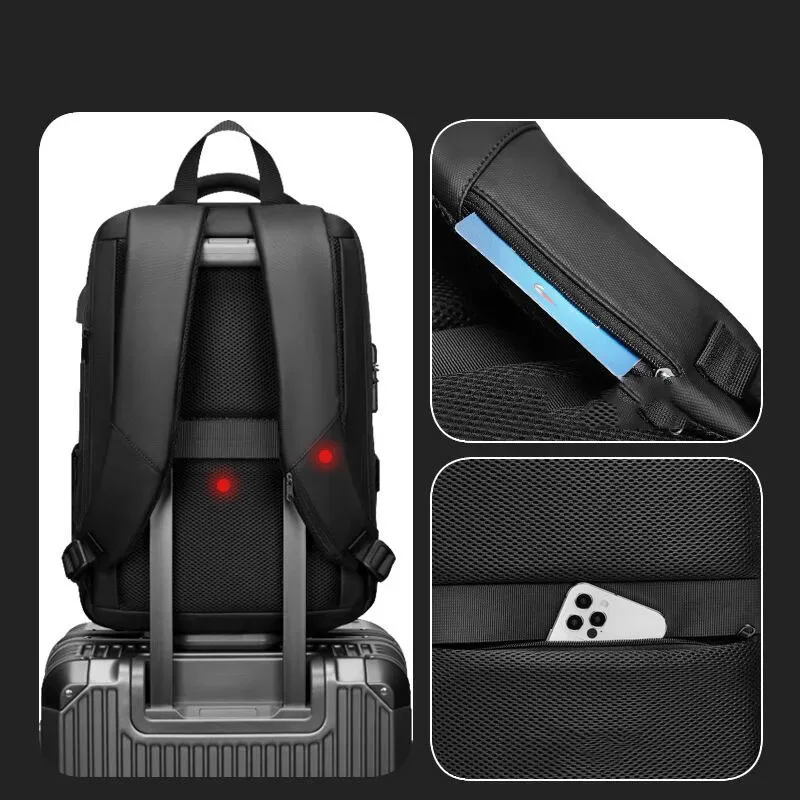 sac à dos pour ordinateur portable 15.6 pouces pour homme, sac de voyage extensible, sac d'affaires antivol étanche, chargement usb, sac à coque rigide abs