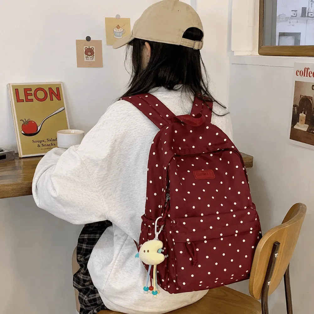 sac à dos léger et mignon à pois, style minimaliste, double bretelles, durable, imperméable, pour l'école et les voyages, compatible ordinateur portable