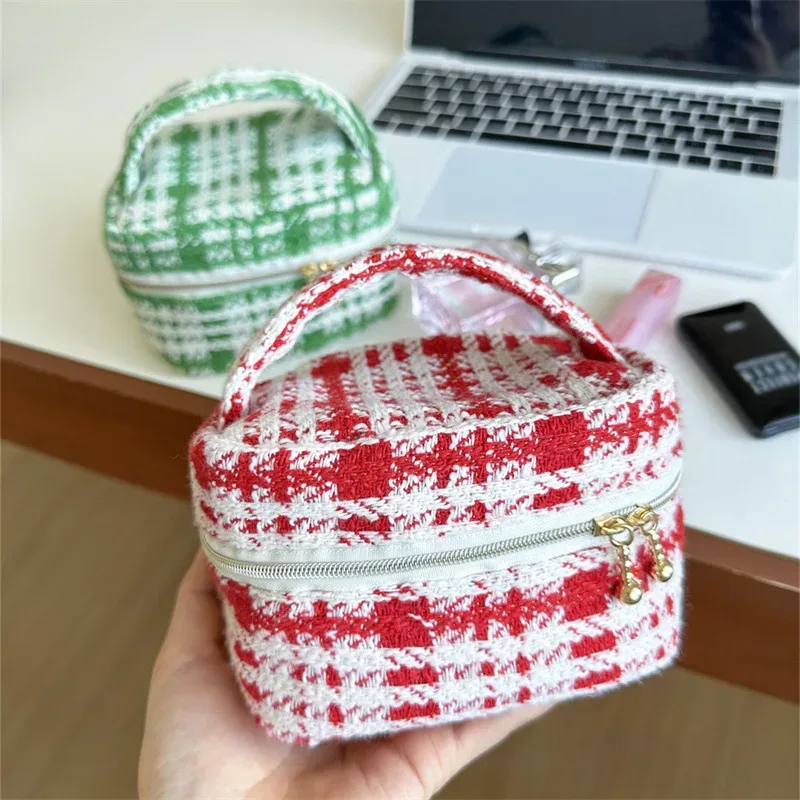 cadeau de noël, mini sac cosmétique en tweed mignon, petite bourse à monnaie, sac à rouge à lèvres, trousse de toilette, sac de voyage portable avec fermeture éclair, sac à main