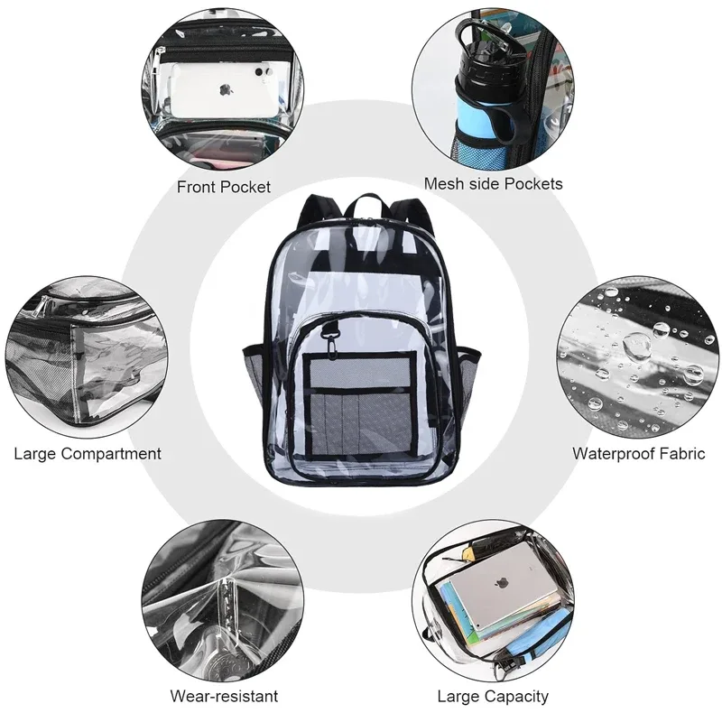 sac à dos étanche transparent unisexe, sacs à dos portables de grande capacité, sac à dos multifonctionnel pour hommes et femmes, mode simple initiée