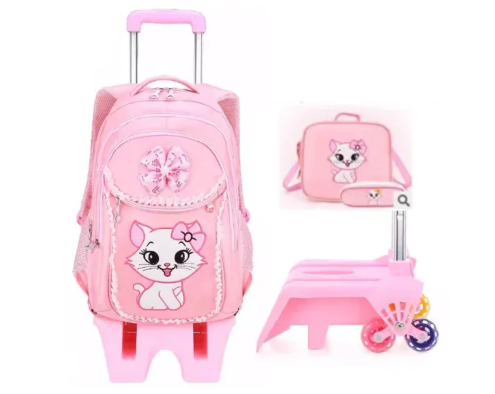 valise sac dos roulettes nylon fleur chat rose filles école voyage transport scolaire jeunesse
