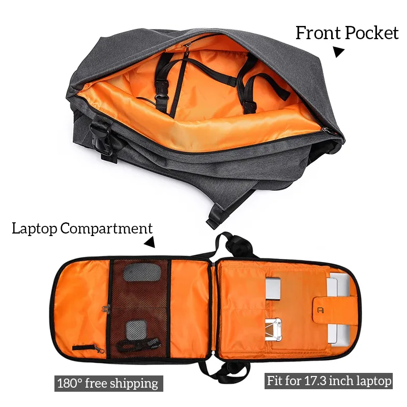 sac à dos pour ordinateur portable de 16 à 17 pouces, étanche, résistant à 180, ouvert, grande capacité, sac de voyage, chargement usb, sac de sport pour adolescent
