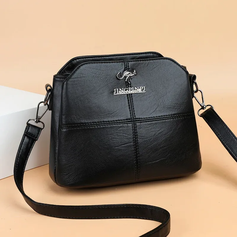 sac à bandoulière en cuir synthétique à trois couches à la mode avec doublure en polyester, sac à bandoulière simple carré élégant pour femmes