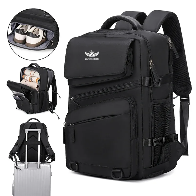 zuokedisi airlines sac à dos de voyage pour ordinateur portable de 15,6 pouces approuvé avec boîte à chaussures et sangle à bagages, sac à dos de randonnée