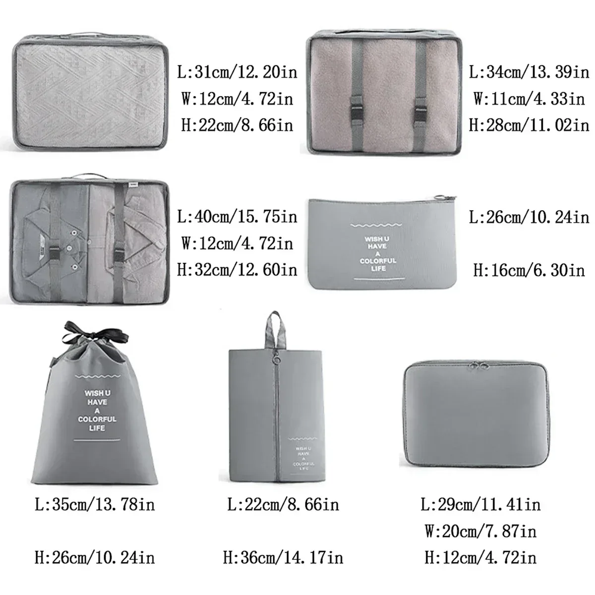 organisateur voyage polyester gris beige poches zippées compartiments petite taille grande taille compression sac valise accessoires vêtements rangement pratique fonctionnel