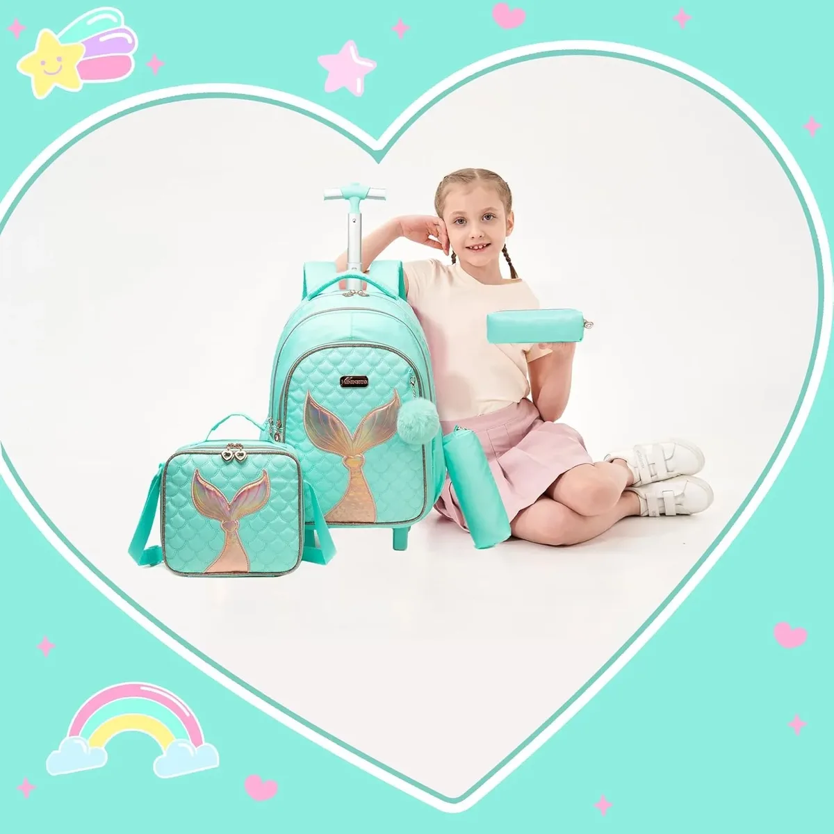 sac d'école à roulettes mignon, sac à livres à roulettes pour enfants, bagage à main de grande capacité, sac à dos à roulettes durable, cadeau pour fille