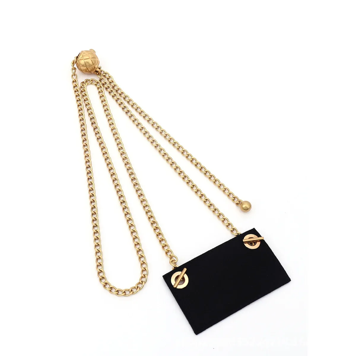 chaîne métallique maillons noir doré pochette cuir compacte fermoirs dorés accessoire voyage remplacement sacoche identification documents travail
