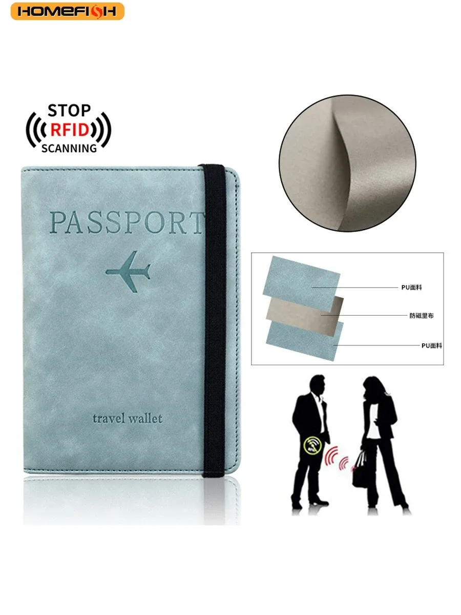homefish porte-passeport vintage rfid pour femmes et hommes, portefeuille multifonction en cuir pu pour cartes d'identité et bancaires, accessoire de voyage
