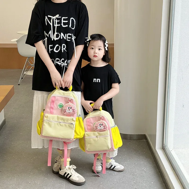 sac à dos pour enfants, nouvelle collection coréenne, décontracté, color block, en coton, avec poignée, pour la maternelle, léger, en promotion de la saison