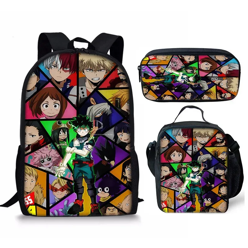 sac à dos my hero academy, ensemble de trois pièces, sac à bandoulière my hero academy, trousse à crayons