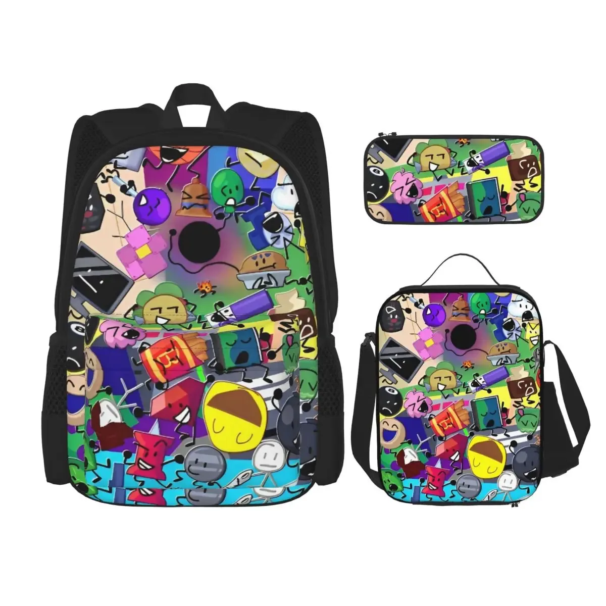 bfdi battle for dream island 3pecs/ensemble sac à dos pour étudiant collège sac à bandoulière sac à déjeuner trousse à crayons
