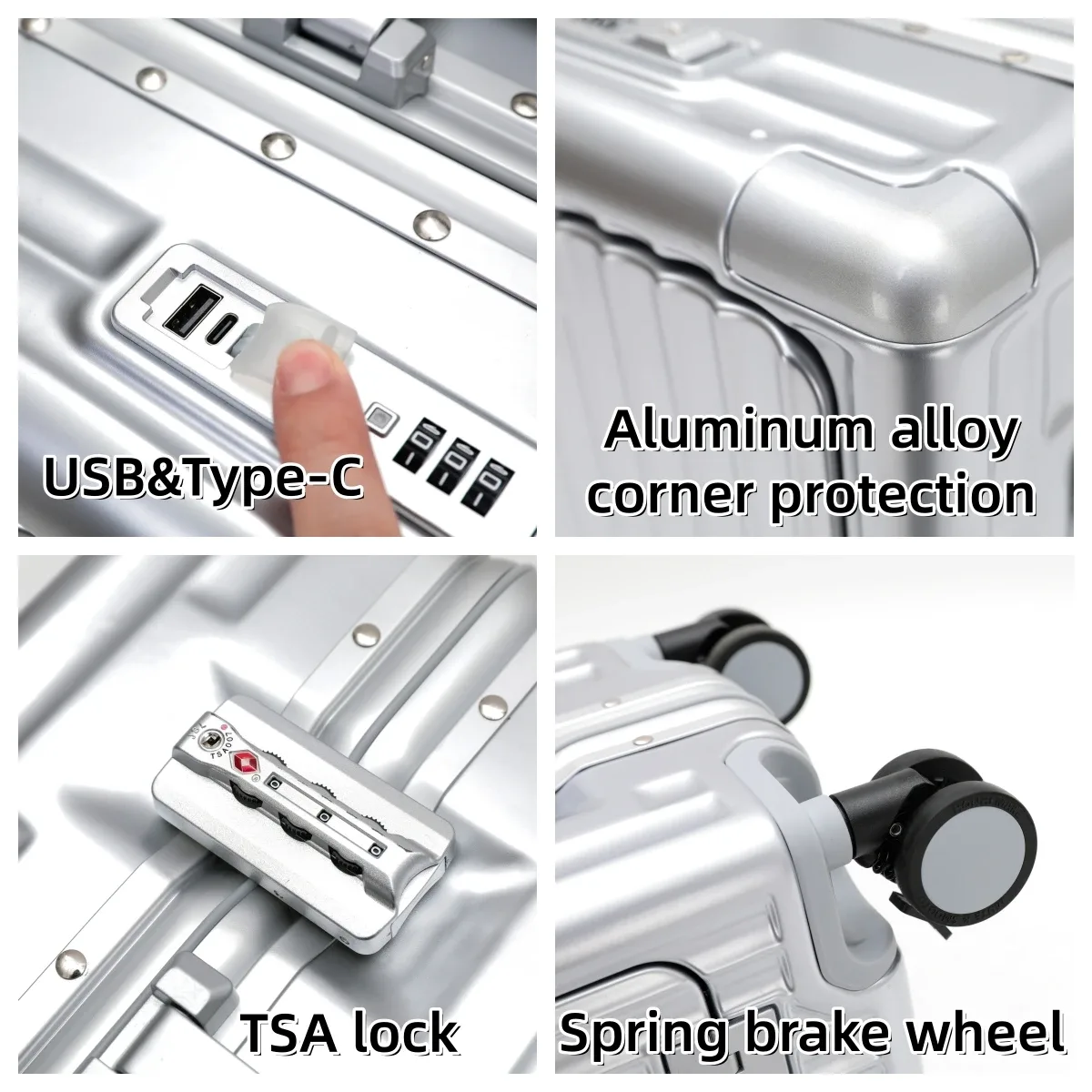valise à ouverture frontale 20/24/26 pouces, coque rigide en pc, bagage à roulettes pour homme avec cadre en aluminium, serrure tsa, port de charge
