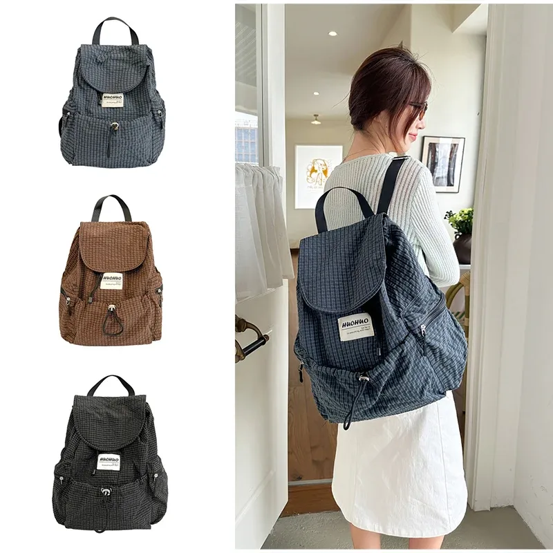 sac à dos minimaliste à carreaux tendance, grande capacité, multi-poches, décontracté, pour étudiants, sac d'école, sac de voyage vintage à carreaux.