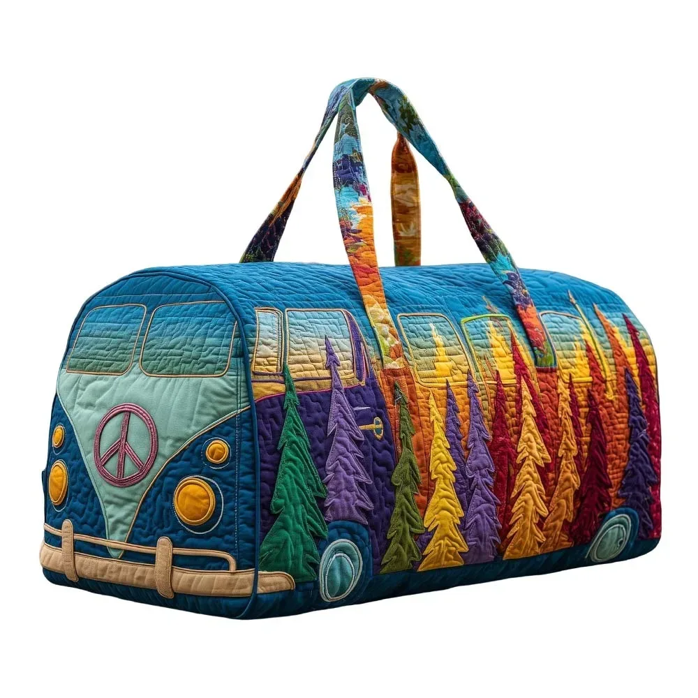 sac de voyage matelassé en coton de la série bus, design 3d, style bohème, sac de sport hippie, motif grenouille, sac de week-end, pour la gym et l'entraînement