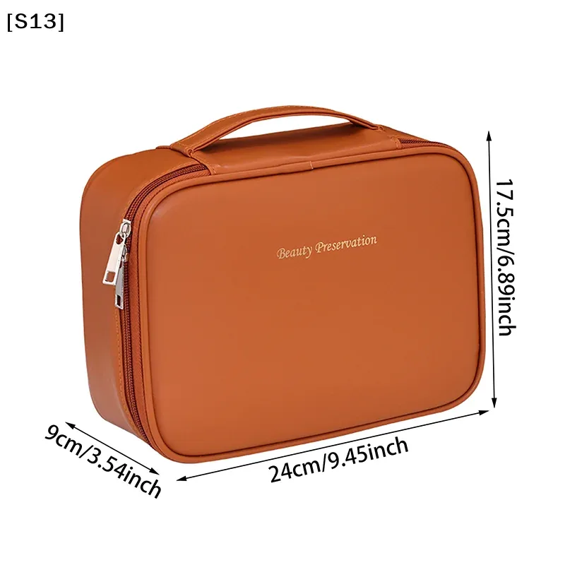 sac de maquillage de voyage double couche en cuir pu pour femmes, sac de rangement portable de grande capacité, sac de voyage étanche à fermeture éclair [q][q]q@