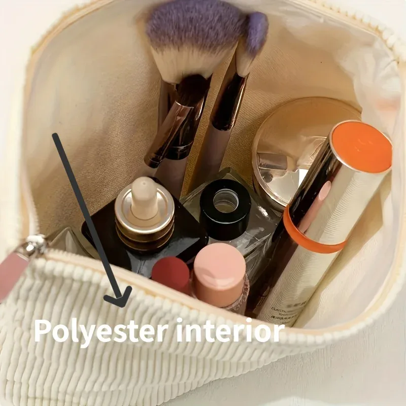 sac de maquillage et pochette de rangement en velours côtelé de grande capacité pour femme - fermeture éclair robuste, disponible en rose/vert, adapté à un usage quotidien, aux voyages d'affaires, sac de toilette et de maquillage léger pour les voyages, accessoires en métal doré