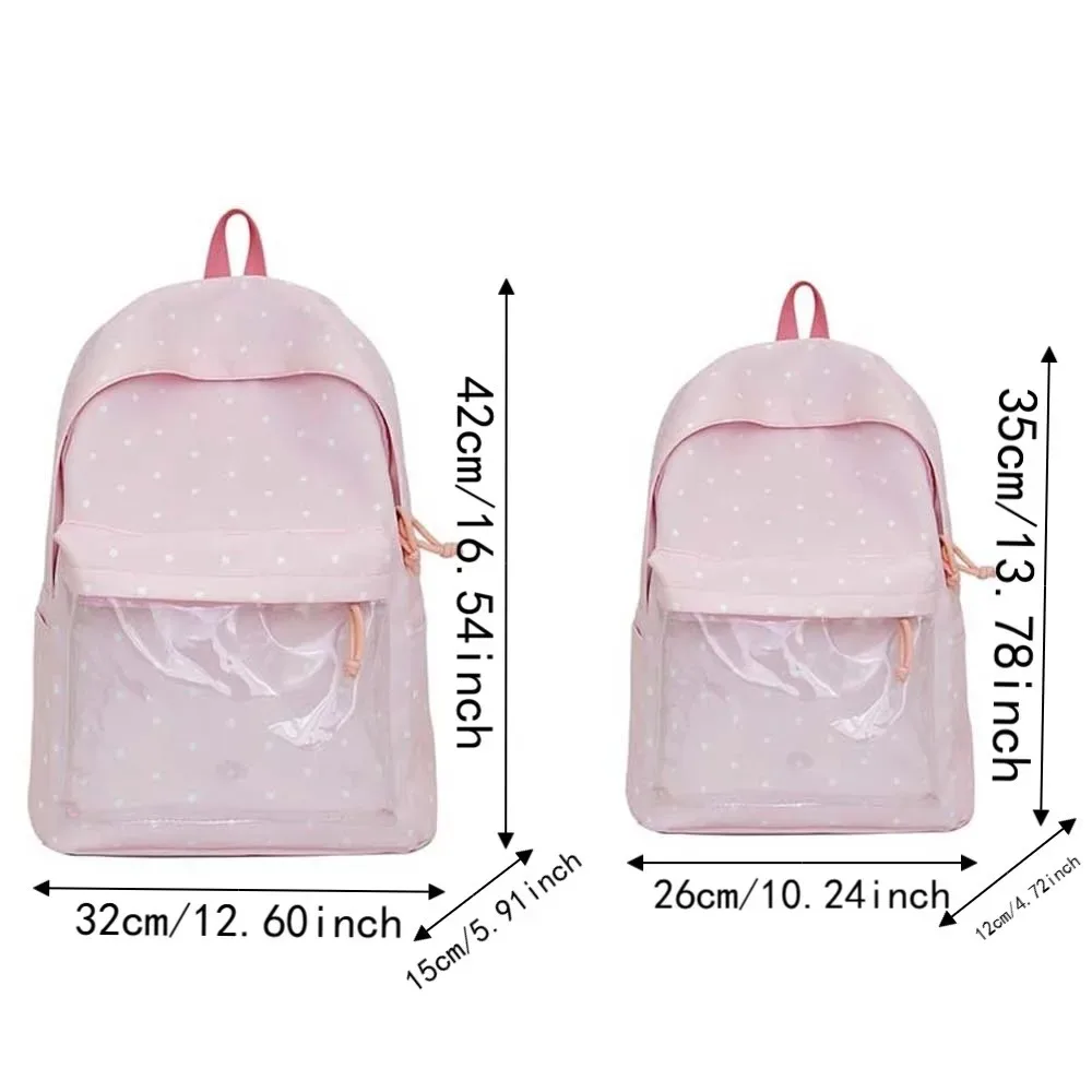 sac ita de style japonais avec fenêtre transparente, bretelles réglables, sac à dos transparent, grande capacité, doublure en polyester, sac à dos à pois.
