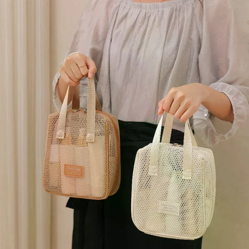 sac de rangement de maquillage et de toilette en maille, sacs à main portables de voyage, lavage du corps, outils de douche, organisateur suspendu, pochette de rangement de cosmétiques