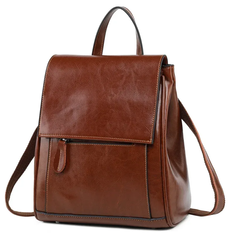 sac à dos en cuir véritable sac à dos pour femmes école sacs à bandoulière voyage huile cire peau de vache femme sac à dos sac à bandoulière