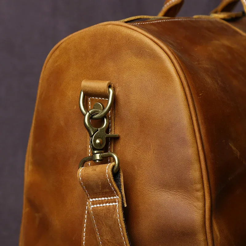 sac de voyage rétro en cuir pour hommes, sac à bagages de grande capacité en cuir de cheval fou, couche supérieure en peau de vache, sac diagonal portable pour hommes nzpj