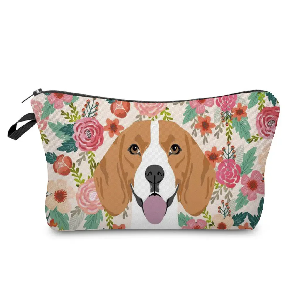 dessin animé fleur chien chat mignon imprimé femmes sac cosmétique en plein air portable voyage trousse de toilette personnalisable trousse de toilette trousse de maquillage