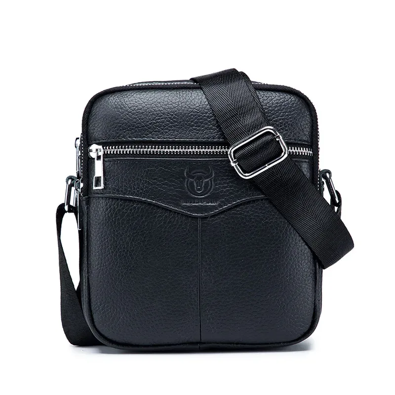 bullcaptain décontracté hommes messager sac à bandoulière de haute qualité matériel lisse poche à glissière en cuir sac à bandoulière pour hommes