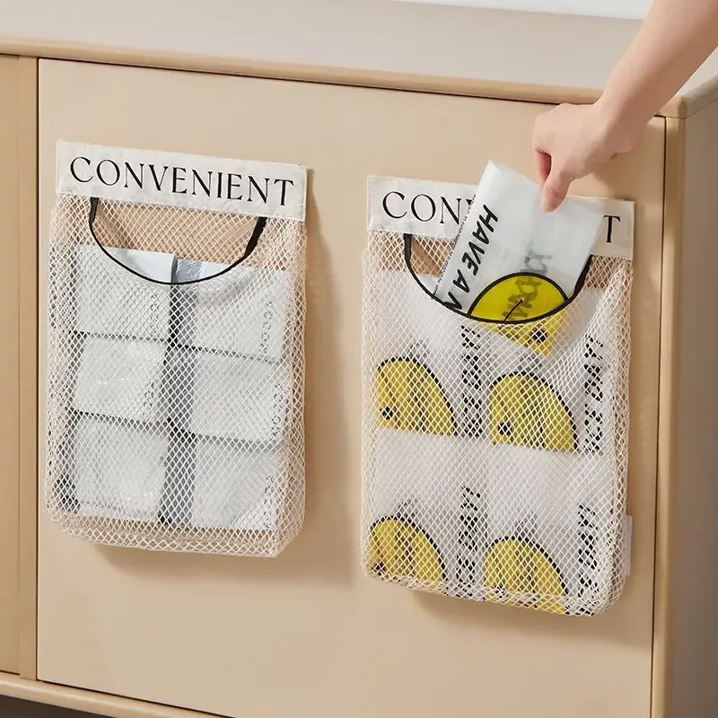 sac de rangement mural en filet, support pour sacs poubelle, distributeur de sacs shopping en plastique, filet de rangement pour articles divers, organisateur de sacs d'épicerie