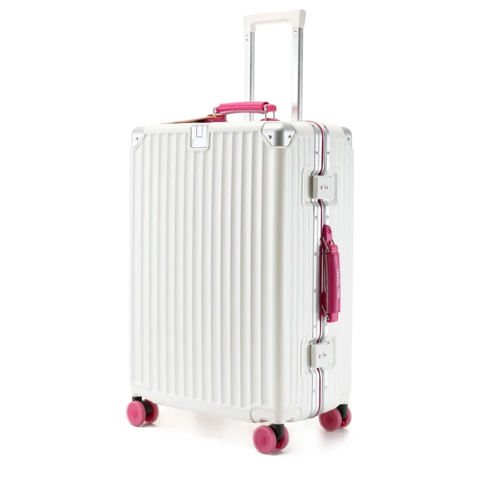 valise à roulettes fashoin en cuir souple avec poignée, coque rigide en pc, cadre en aluminium, serrure tsa, pour femme, 20/24 pouces