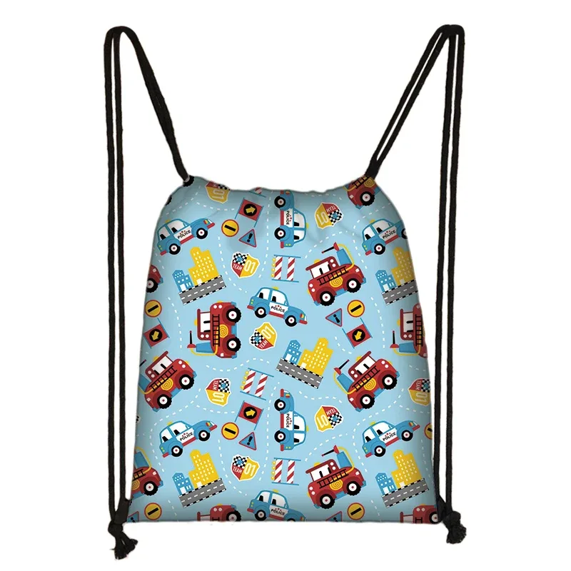 sacs à dos en toile de véhicule d'ingénierie pour adolescents, sac de rangement portable, impression de camion de pompier ebtractor cartoon, proximité wstring