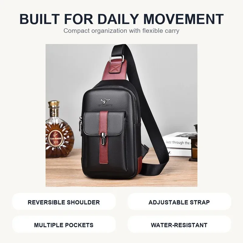 sac de poitrine en cuir pour homme, sac bandoulière décontracté, sac messager pour voyage d'affaires, noir, marron