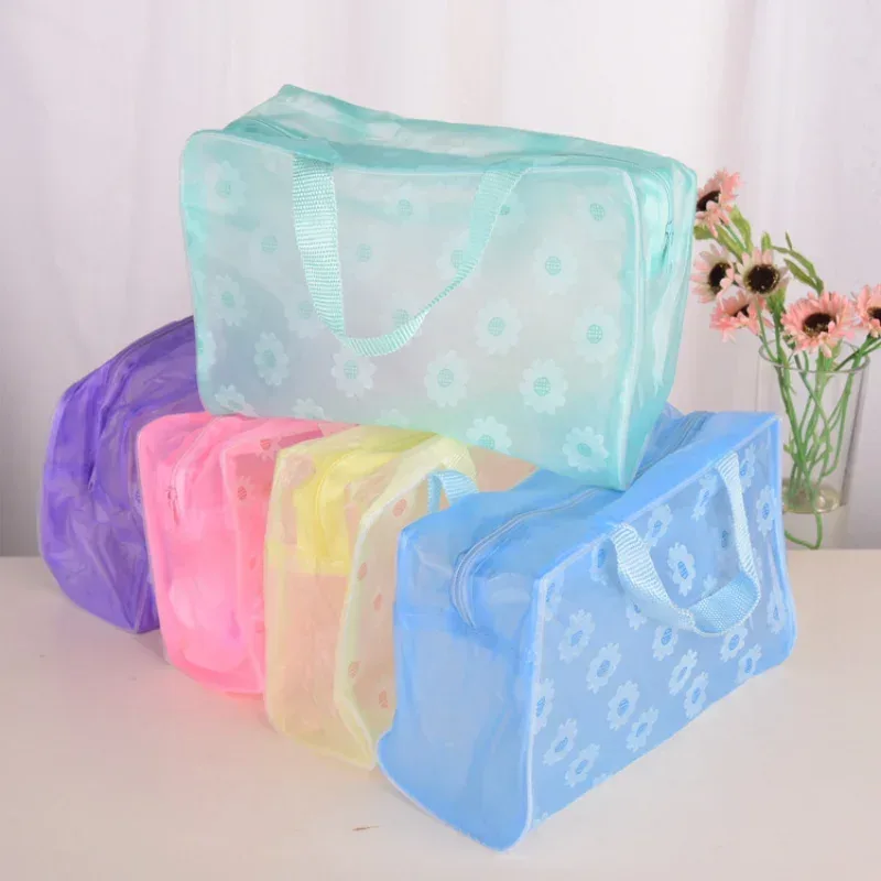 sacs de maquillage portables transparents en pvc, sac à cosmétiques étanche à fleurs pour femmes, sac de rangement de toilette de voyage, pochettes de rangement de douche