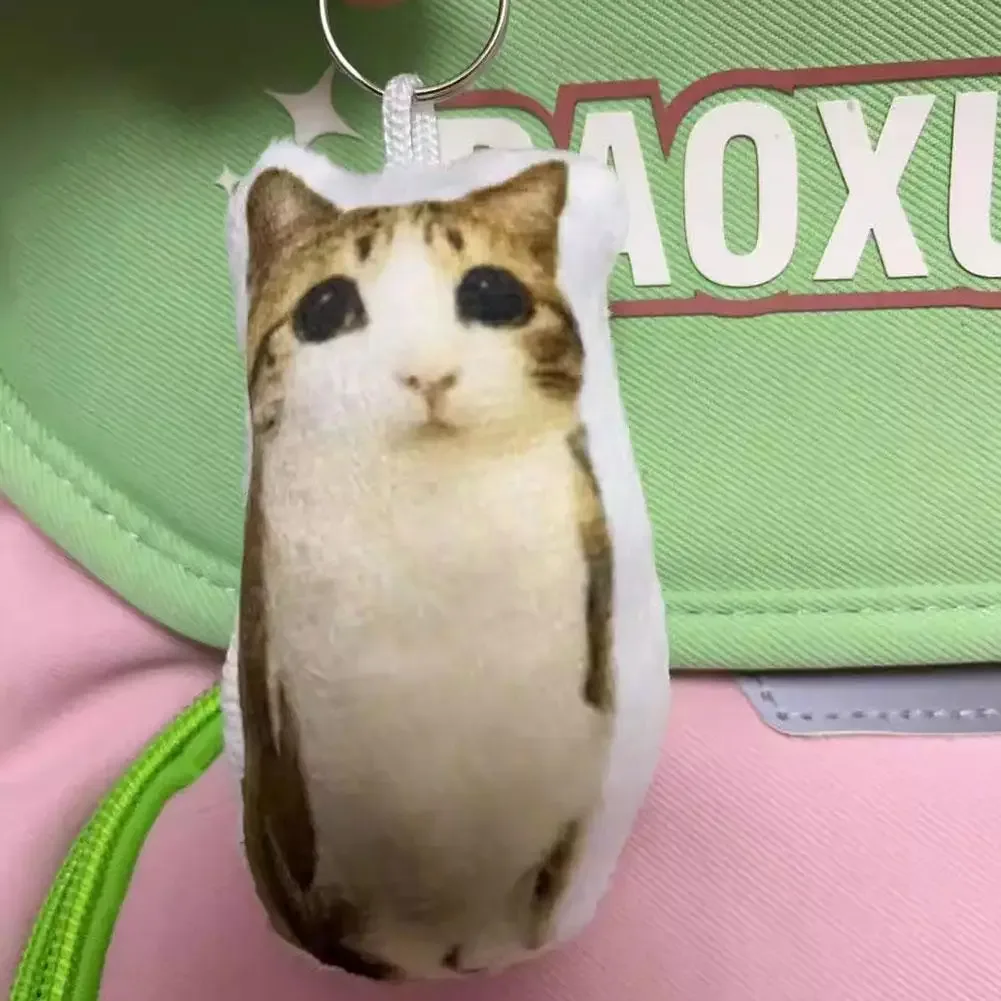 porte-clés en peluche mignon meowl avec son de chat réaliste, jouet sonore à presser, pendentif visage de chat réaliste amusant pour sac à dos