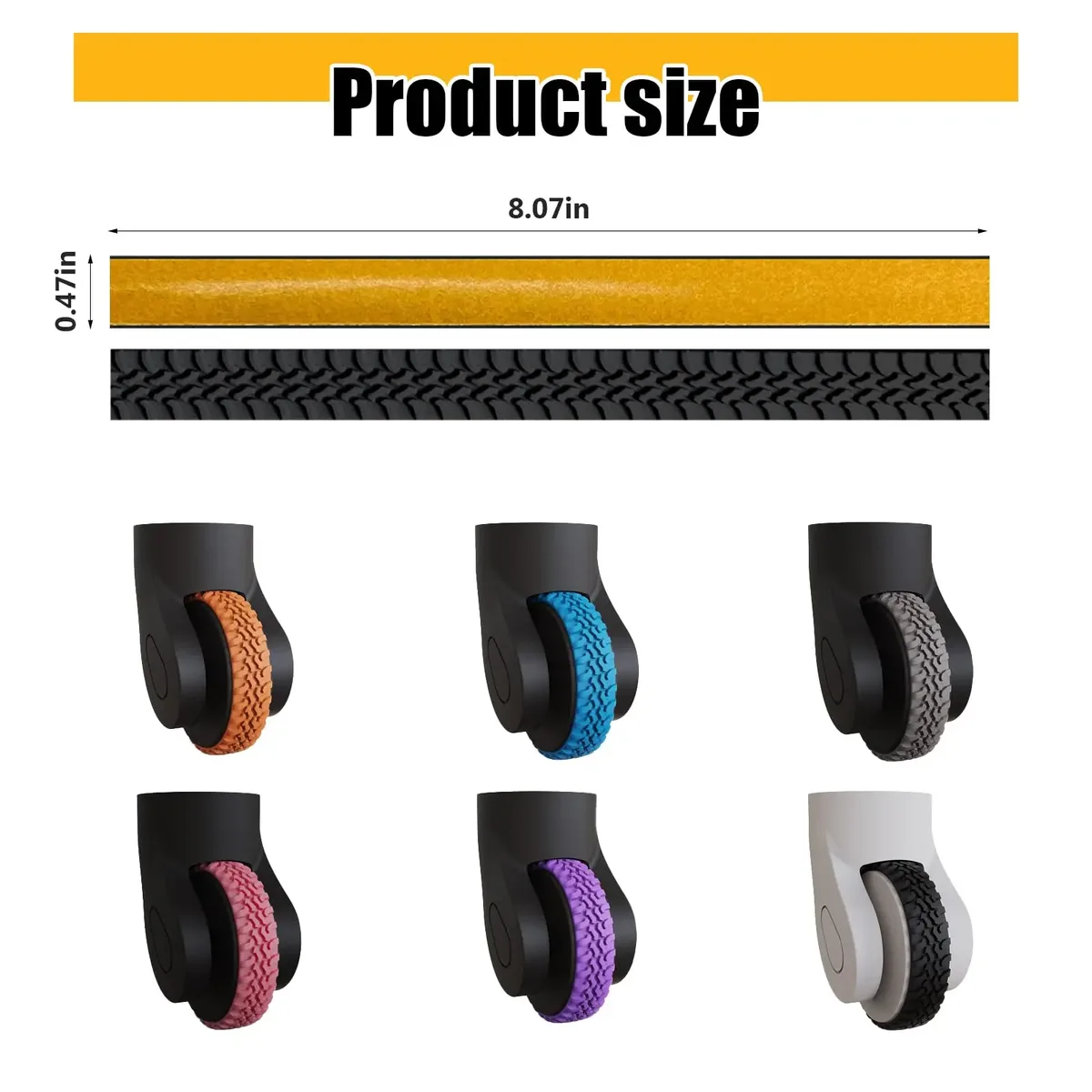 protector roues bagages silencieux silicone adhésif design anti-perte voyage couleur noire bleu gris protection durabilité adaptable tailles roues utilisation rapide travels affaires vacances