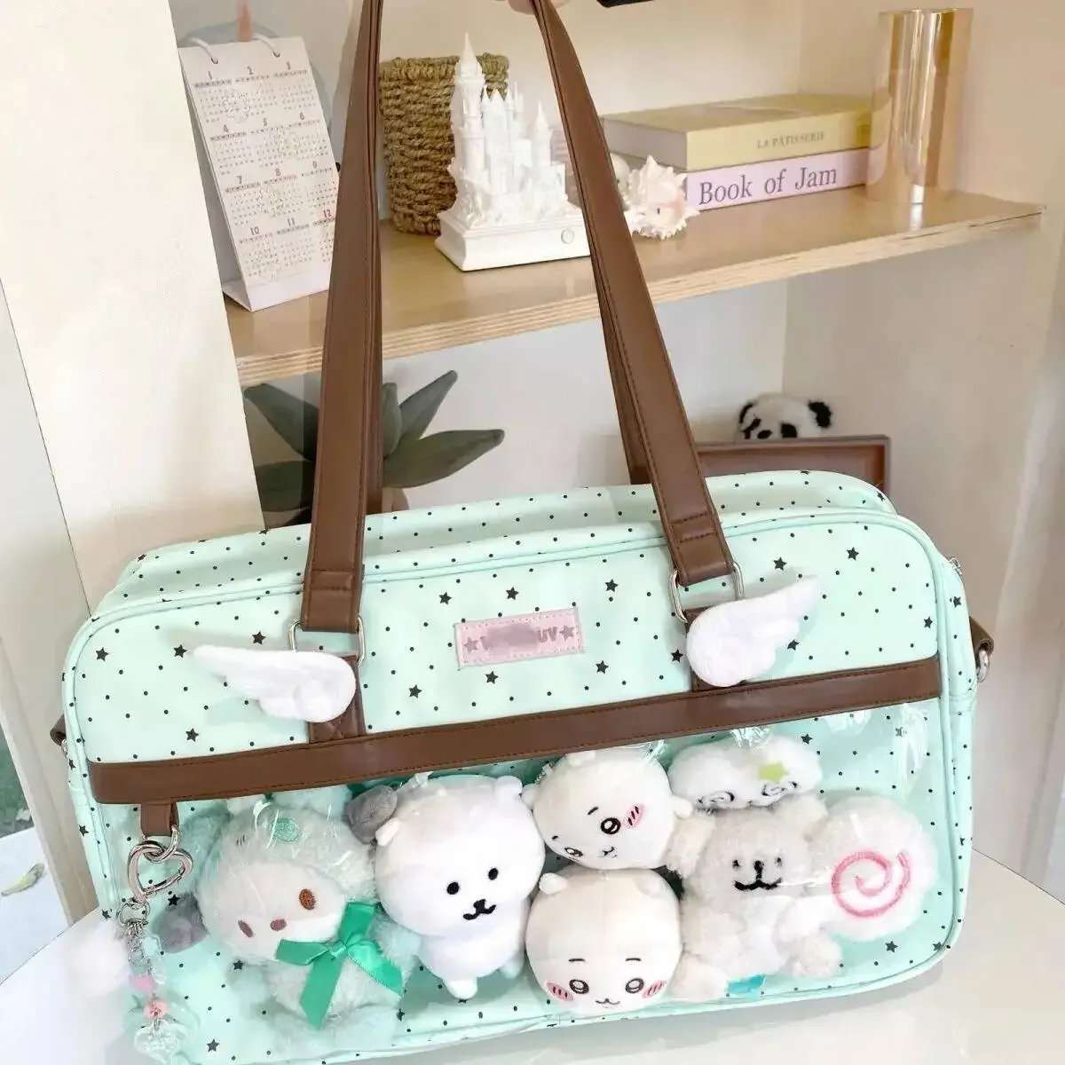 nouveau y2k mignon dentelle ita sac grande capacité lolita filles poche transparente bricolage badge affichage sac à bandoulière décontracté à pois sac à main