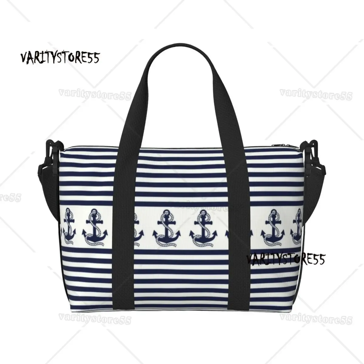 sac fourre-tout de plage personnalisé à rayures bleu marine et ancre blanche pour femmes, fourre-tout extra large pour salle de sport, sacs de shopping de voyage de navigation