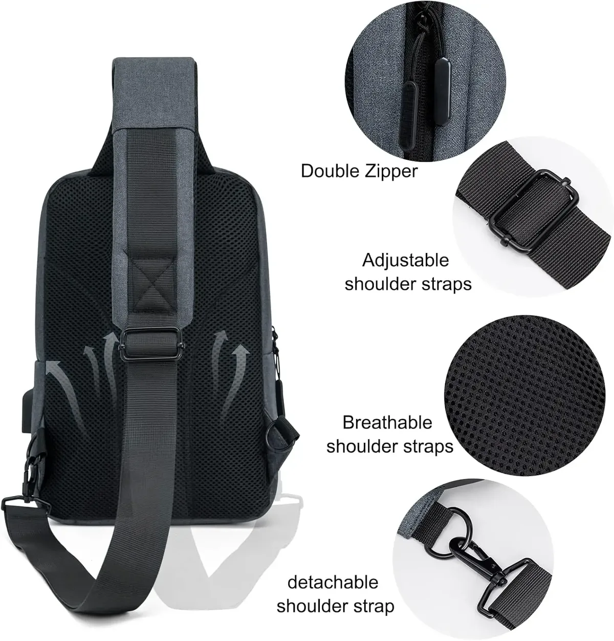 sac bandoulière pour homme avec port de chargement usb, petit sac messager, sac à bandoulière, sac à dos bandoulière pour femme