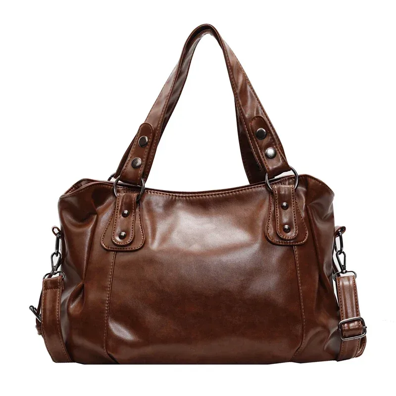 sac à bandoulière spacieux de marque rétro pour femmes, sac à bandoulière classique de luxe de couleur unie, fourre-tout en cuir pu souple de grande capacité