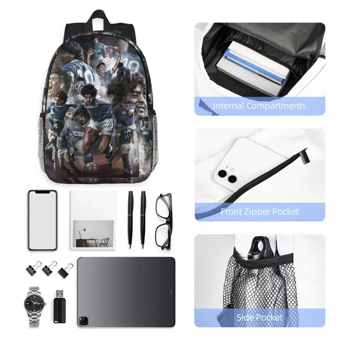 diego maradona d10 sac à dos étudiant garçons filles bookbag enfants sac d'école ordinateur sacs à bandoulière pour hommes femmes