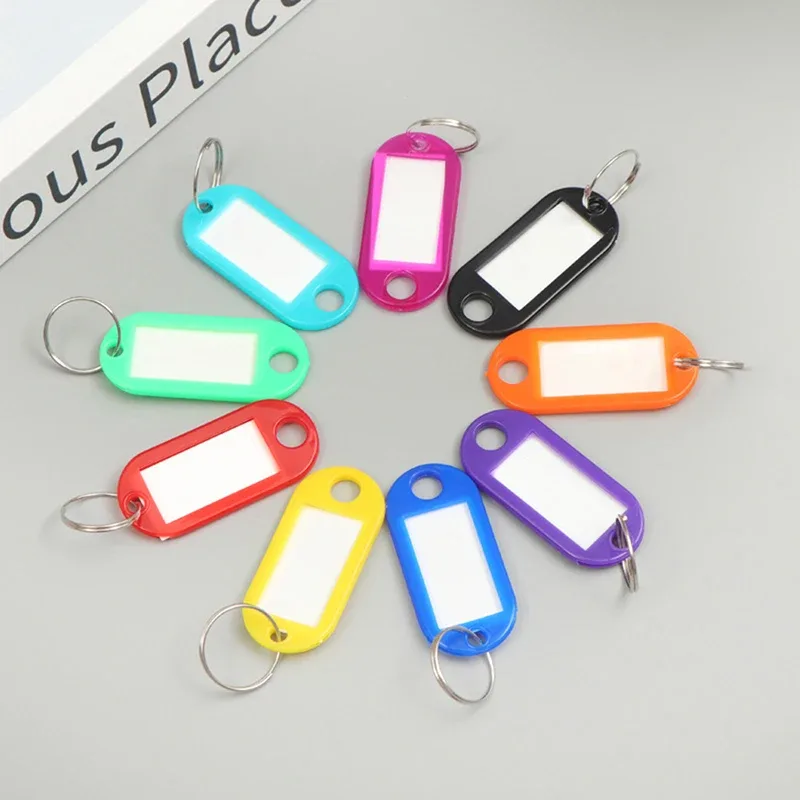 porte-clés coloré, étiquette de clé, nom d'identification, adresse de salle, marqueur de numéro tel, étiquette de bagage avec anneau fendu, 50 pièces