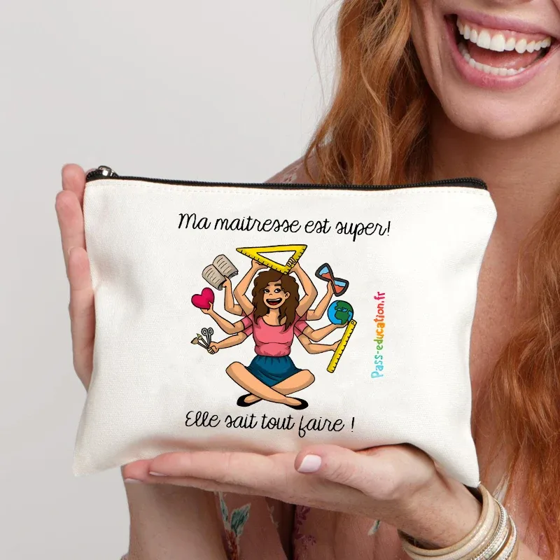 trousse de maquillage pour femmes avec appréciation des enseignants français, trousse à cosmétiques au design artistique, trousse à crayons pour femmes