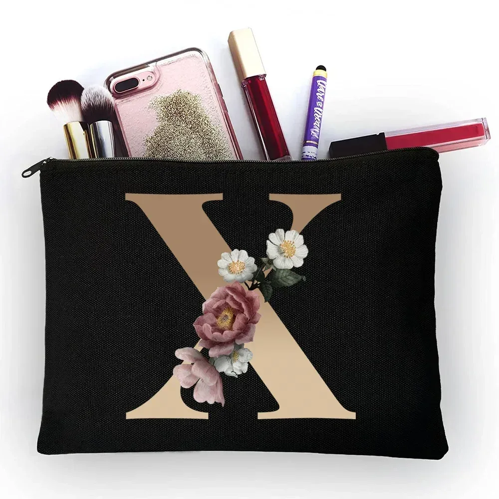trousse de maquillage pour filles, sac de rangement classique à motif de lettres dorées, pochettes pour sacs de voyage, pochette à cosmétiques pour femmes
