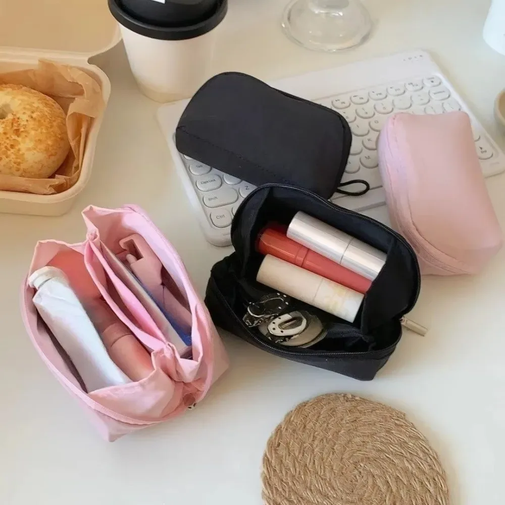 trousse de maquillage portable, couleur unie, design mini, pochette de rangement cosmétique, trousse à crayons multi-compartiments pour filles