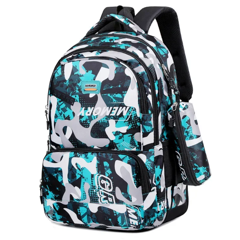 sac à dos imprimé camouflage grande capacité décontracté double sac à bandoulière pochette d'ordinateur pour hommes collège double sacs à bandoulière