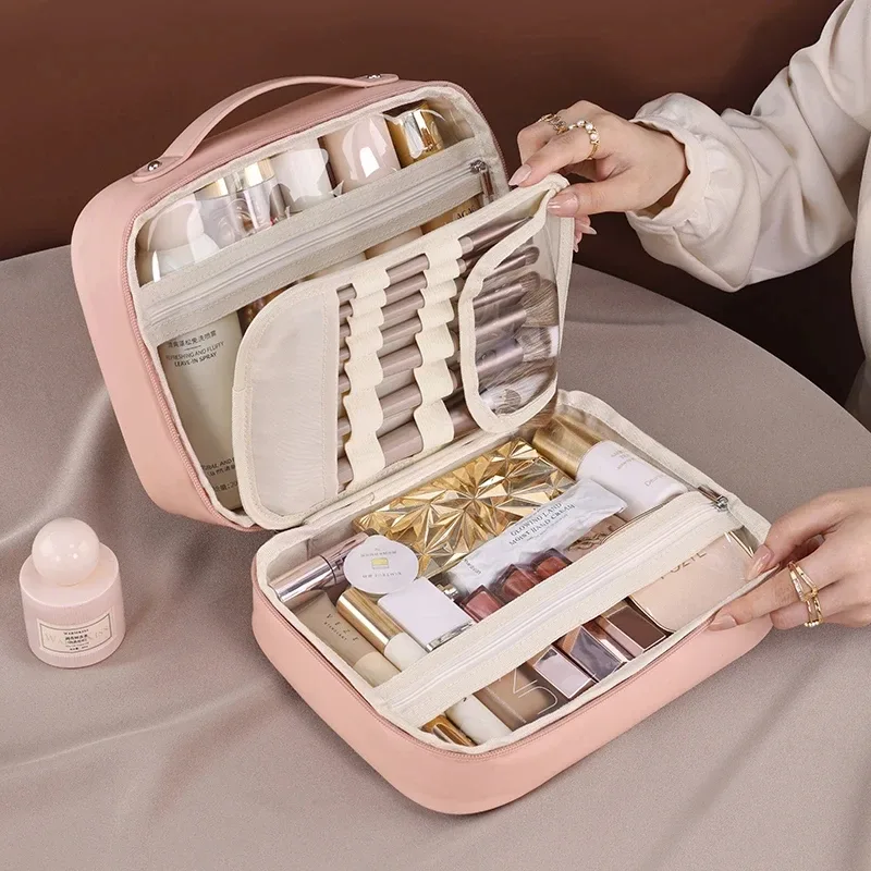 grande trousse de toilette en pu pour femmes, sac de maquillage et de soins de la peau, organisateur de cosmétiques de luxe