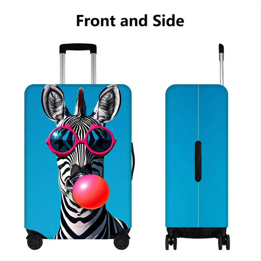 housse valise polyester motif zèbre lunettes bulles chewing gum bleu noire blanc voyage protection