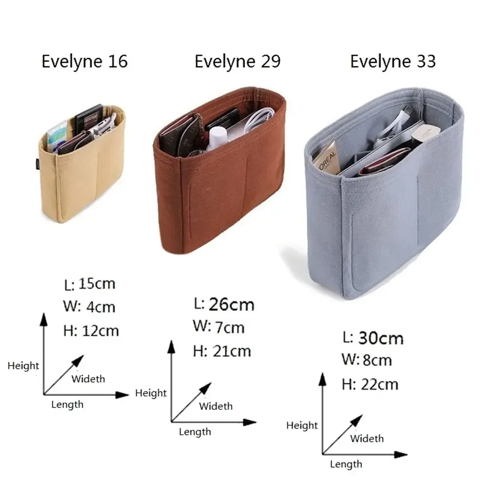organisateur de sac à main en feutre, insert de rangement interne, sac de support portable pour evelyne 16/29/33