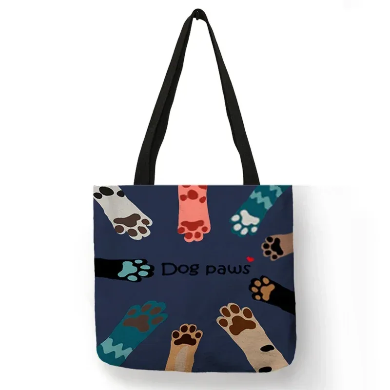 sac fourre-tout décontracté mignon animal de compagnie noir patte de chat imprimé femmes sac à bandoulière sac à main dames eco réutilisable shopper sacs pour l'épicerie